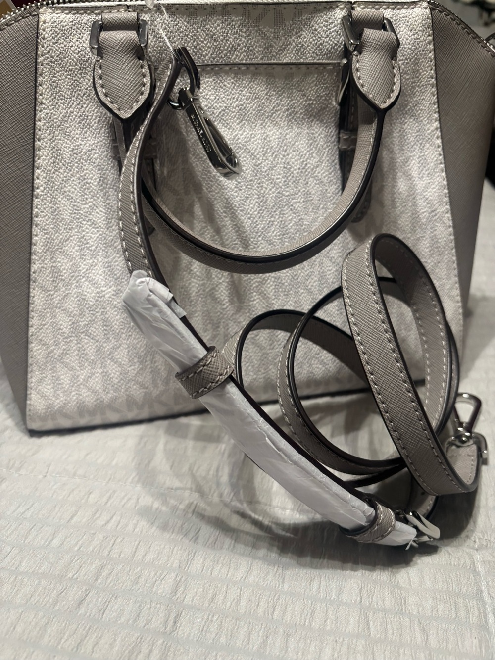Michael Kors Logo Dome Satchel in Light Gray and Silver - Picture 9 of 9